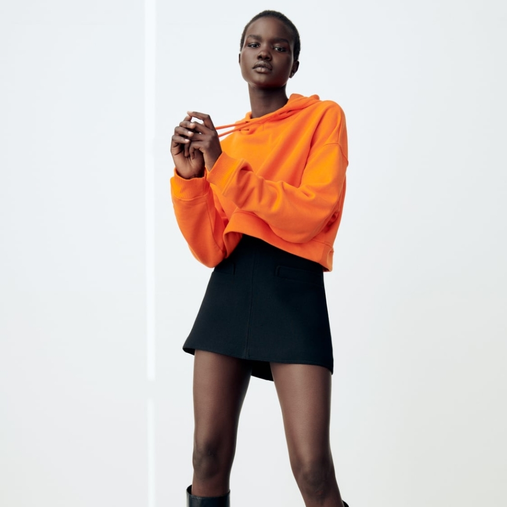 Zara Orange Cropped Hoodie